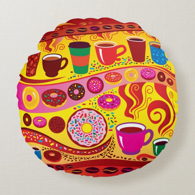 Koffie Swirl en Suiker Rush Rond Kussen (Voorkant)