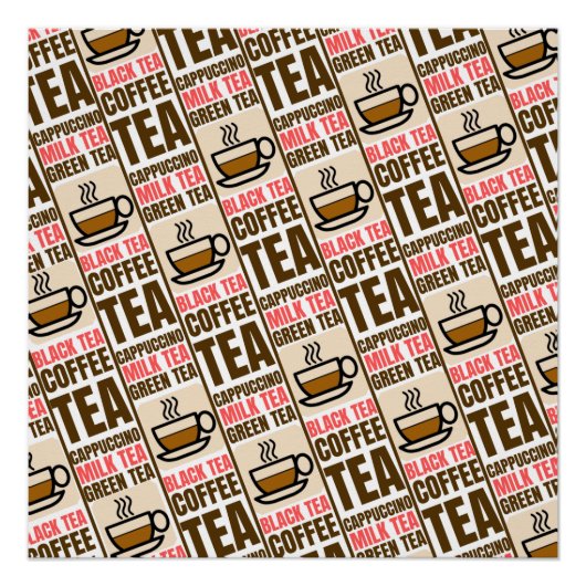 KOFFIE TEA PATTERN, Glanzend Poster (Voorkant)