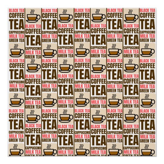 KOFFIE TEA PATTERN, Glanzend Poster (Voorkant)