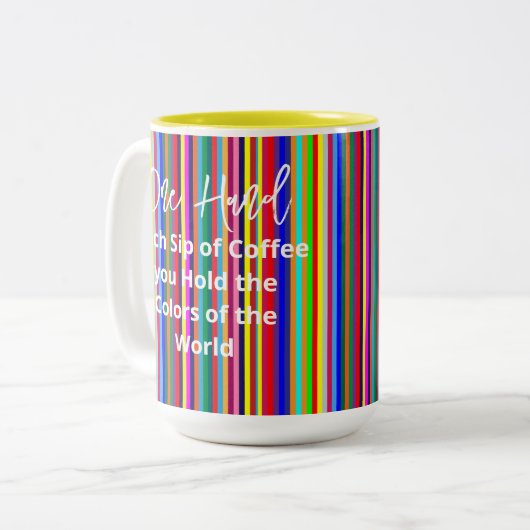 Koffie Thee Mokken, Kleuren van de Wereld Stripes Tweekleurige Koffiemok (Voorkant links)