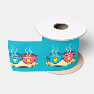 Koffie, thee of cacao met hart 3 inch satijnen lint