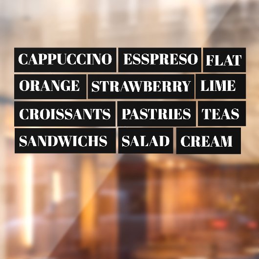 Koffie Thee Salades Venster Vinyls Transparant | E Raamsticker (Vel 2)
