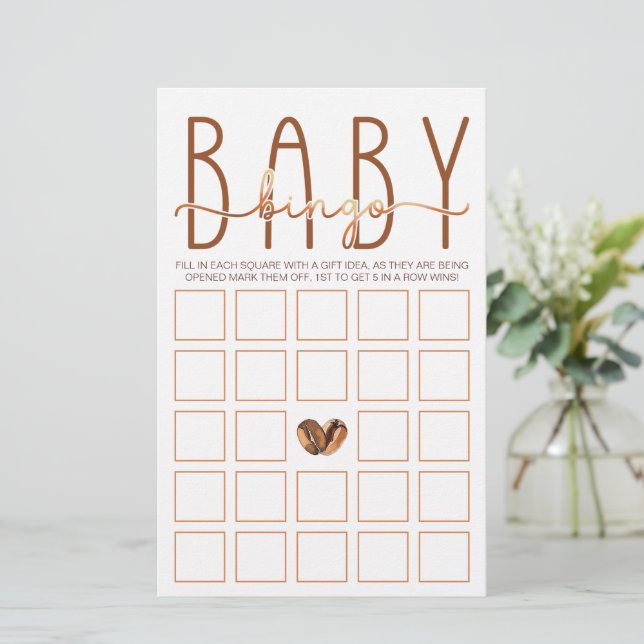 Koffie Thema Baby shower Baby Bingo Game Kaart (Staand voorkant)