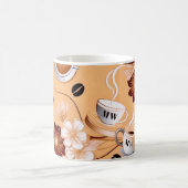 Koffie thema beige, bruine bloemen initialen koffiemok (Center)