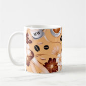 Koffie thema beige, bruine bloemen initialen koffiemok (Links)