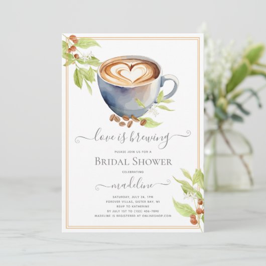 Koffie Thema Bruids Douche Uitnodiging (Staand voorkant)