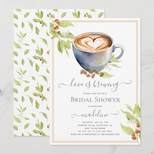 Koffie Thema Bruids Douche Uitnodiging (Voorkant / Achterkant)
