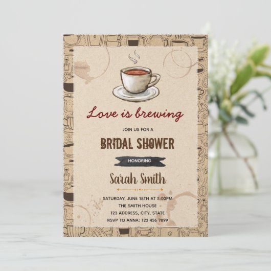 Koffie thema bruids douche uitnodiging (Staand voorkant)