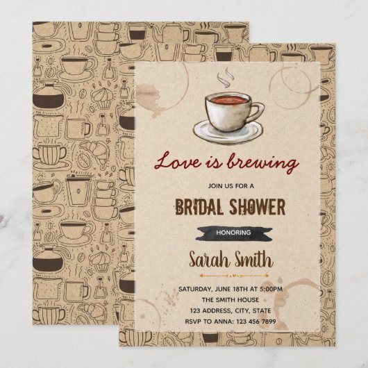 Koffie thema bruids douche uitnodiging (Voorkant / Achterkant)