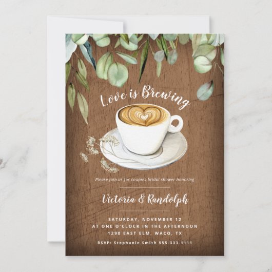 Koffie thema koppels bruids douche uitnodiging (Voorkant)