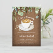 Koffie thema koppels bruids douche uitnodiging (Staand voorkant)