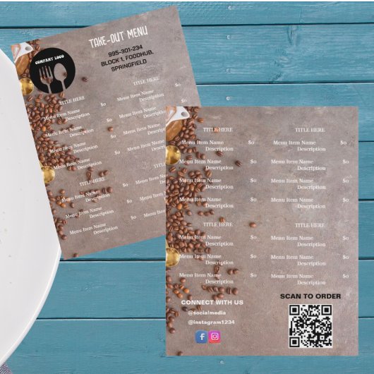 Koffie Thema Restaurant Afhaalmenu met QR-code Flyer