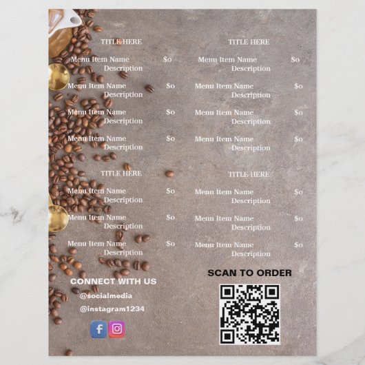 Koffie Thema Restaurant Afhalen Menu met QR-code (Achterkant)