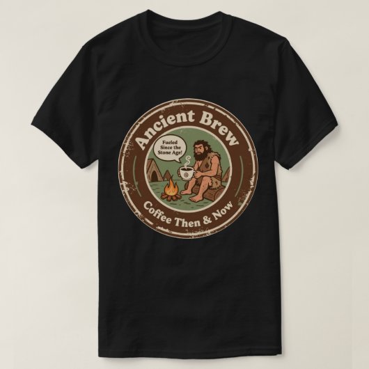 Koffie toen en nu hilarische Paleo Morning Brew T-shirt (Design voorkant)