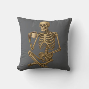 Koffie tot de dood - Skeleton Coffee Time Kussen
