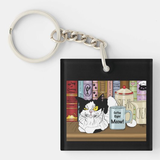 Koffie Tuxedo Kat Grappig Sleutelhanger (Voorkant)