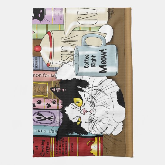 Koffie Tuxedo Kat Grappig Theedoek (Verticaal)