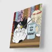 Koffie Tuxedo Kat Grappig Vierkante Klok (Hoek)