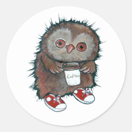 Koffie Uil Koffie Verslaafd Koffie Drinker Grappig Ronde Sticker (Voorkant)