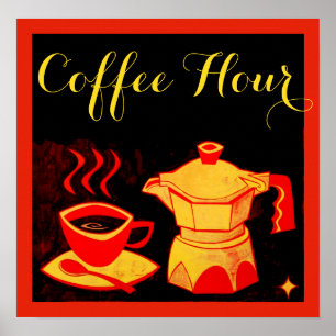 KOFFIE UUR/Red Yellow Coffee Cup en Coffeepot Poster