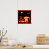 KOFFIE UUR/Red Yellow Coffee Cup en Coffeepot Poster (Keuken)