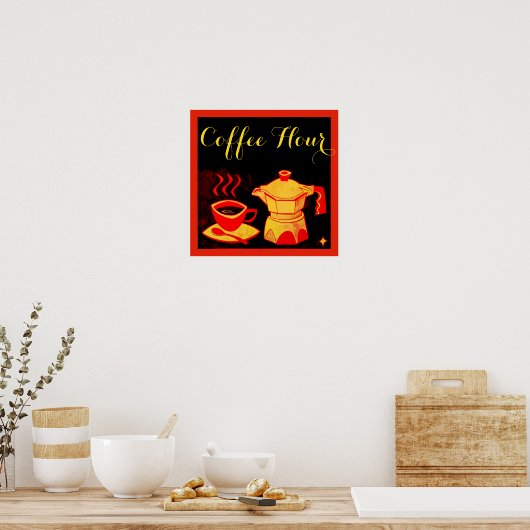 KOFFIE UUR/Red Yellow Coffee Cup en Coffeepot Poster (Keuken)