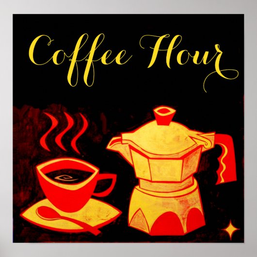 KOFFIE UUR/Red Yellow Coffee Cup en Coffeepot Poster (Voorkant)