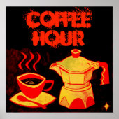 KOFFIE UUR/Red Yellow Coffee Cup en Coffeepot Poster (Voorkant)