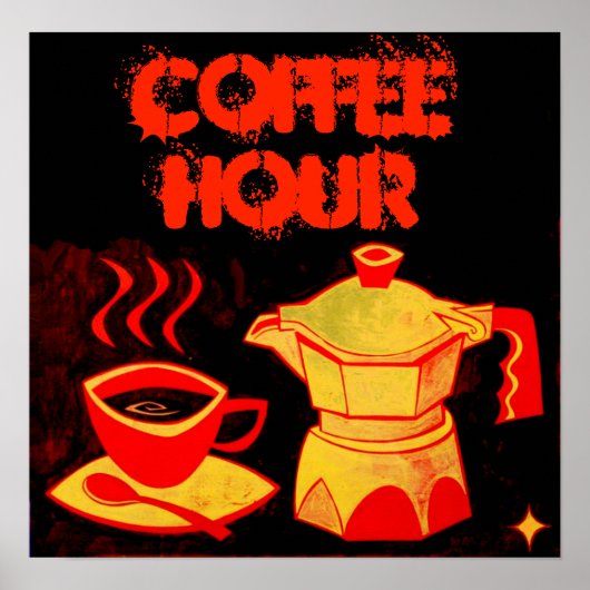 KOFFIE UUR/Red Yellow Coffee Cup en Coffeepot Poster (Voorkant)