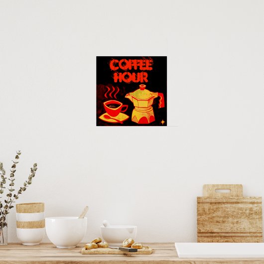 KOFFIE UUR/Red Yellow Coffee Cup en Coffeepot Poster (Keuken)