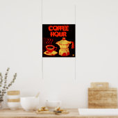 KOFFIE UUR /Rood Gele Koffiekop en Koffiepot Poster (Keuken)