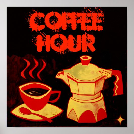 KOFFIE UUR /Rood Gele Koffiekop en Koffiepot Poster (Voorkant)