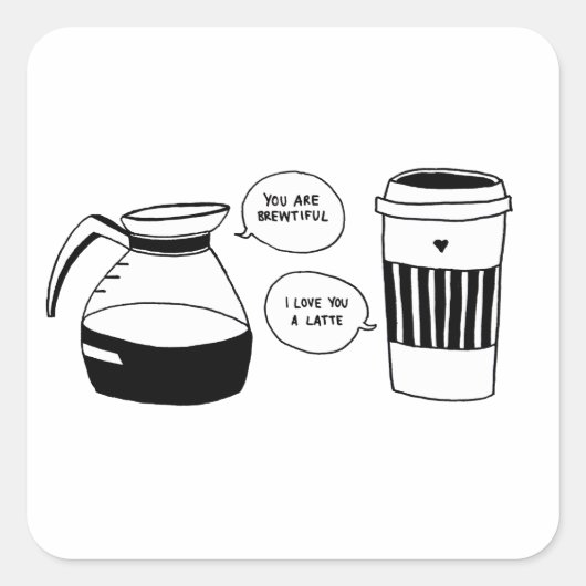 Koffie Valentijnse liefde Vierkante Sticker (Voorkant)