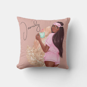 Koffie vals glitters meisje haar bruin roze roze kussen