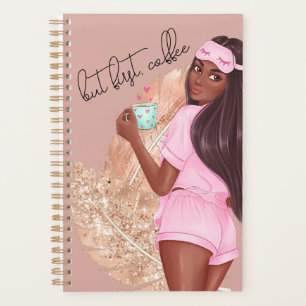 Koffie vals glitters meisje haar bruin roze roze planner