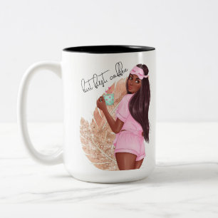 Koffie vals glitters meisje haar bruin roze   tweekleurige koffiemok
