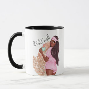 Koffie vals glitters meisje rood haar bruin roze   mok