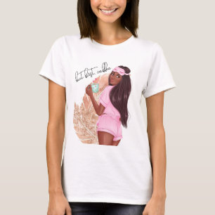 Koffie vals glitters meisje rood haar bruin roze t-shirt