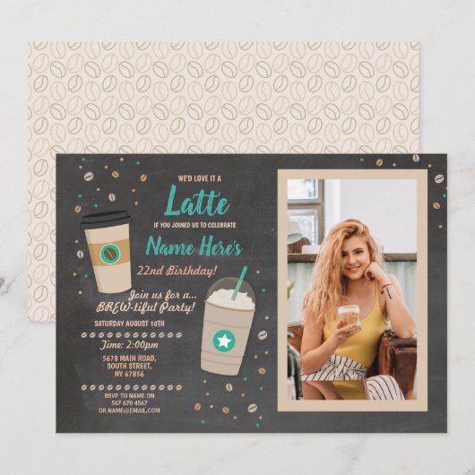 Koffie Verjaardag Latte Cafe Shop Chalk Foto Chalk Kaart (Voorkant / Achterkant)