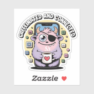Koffie Verslaafde Monster Sociale Media Grappig Sticker