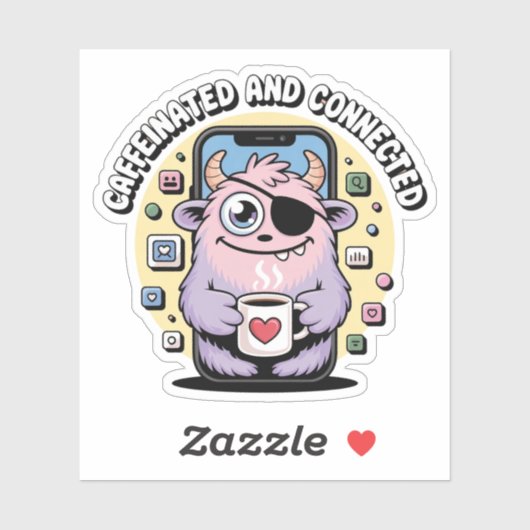 Koffie Verslaafde Monster Sociale Media Grappig Sticker (Vel)