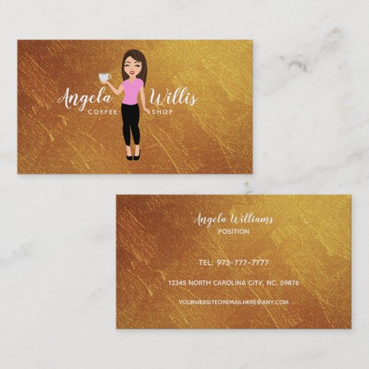 Koffie Visitekaartjes voor logo van winkeldame (Voorkant / Achterkant)
