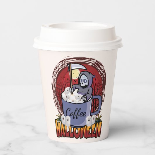 Koffie voor Drink en scary Paper Cups Papieren Bekers (Achterkant)