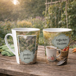 Koffie voor het tuinieren ochtendtuin foto latte mok