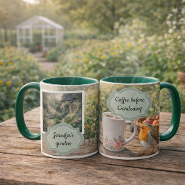 Koffie voor het tuinieren roodborstje ochtendtuin  mok
