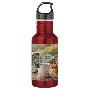 Koffie voor het tuinieren roodborstje ochtendtuin waterfles