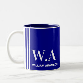 Koffie voor mannen (Monogram, Naam) Navy Blue Whit Tweekleurige Koffiemok