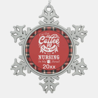 Koffie voor verpleegstagiair in mijn veins-rood tin sneeuwvlok ornament