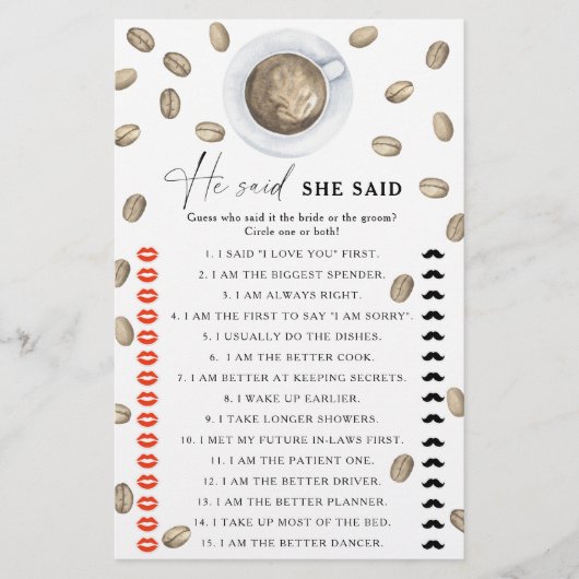 Koffie vrijgezellenfeest Hij zei dat ze spel zei (Voorkant)