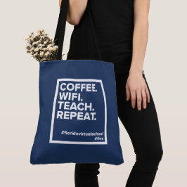 Koffie. Wifi. Lesgeven. Herhalen. Marineblauw Tote Bag